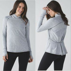 Athleta Lululemon Warm Your Core Long Sleeve Stripe Heather Slate White Size 8